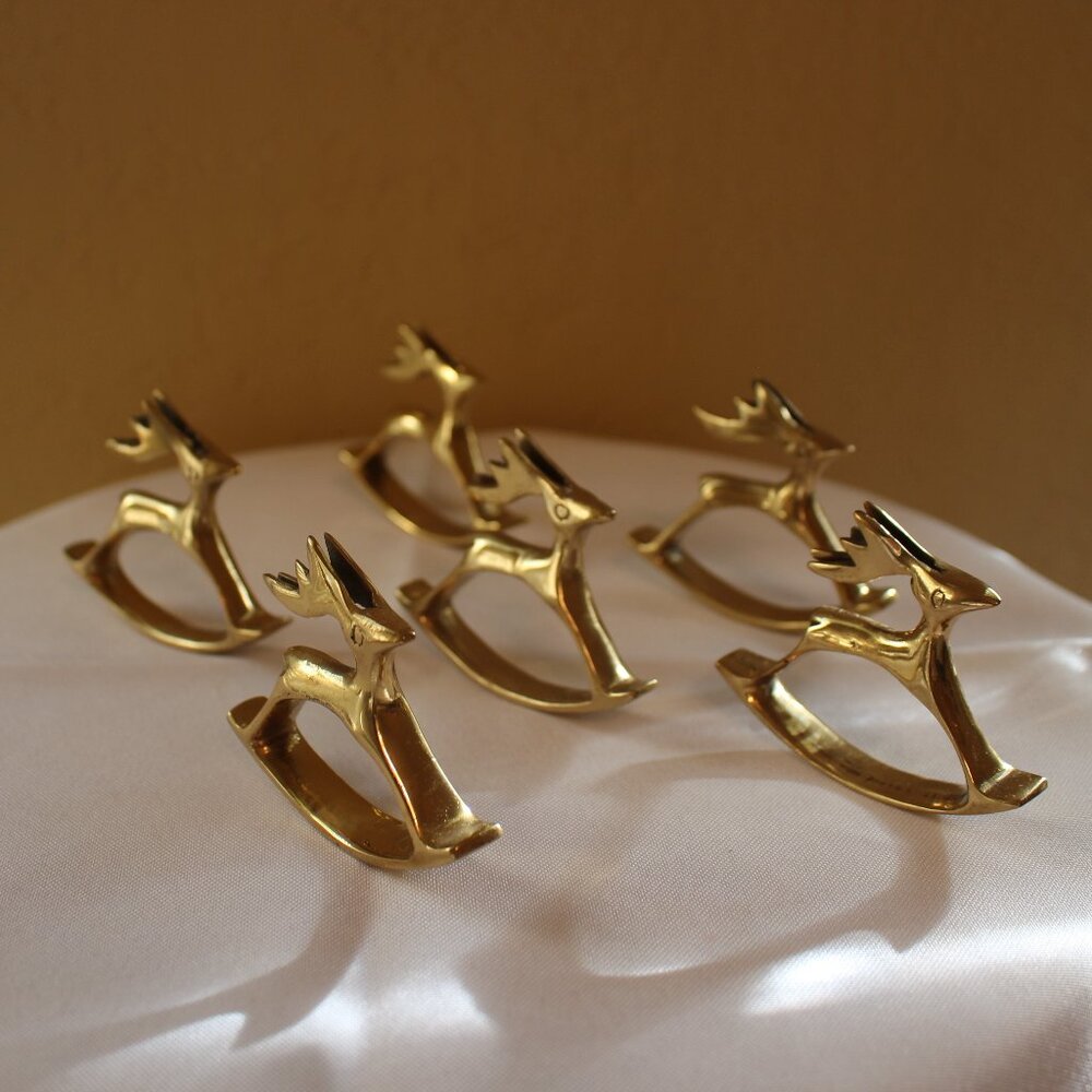 Brass Rocking Reindeer Napkin Rings - Picture 2 of 3